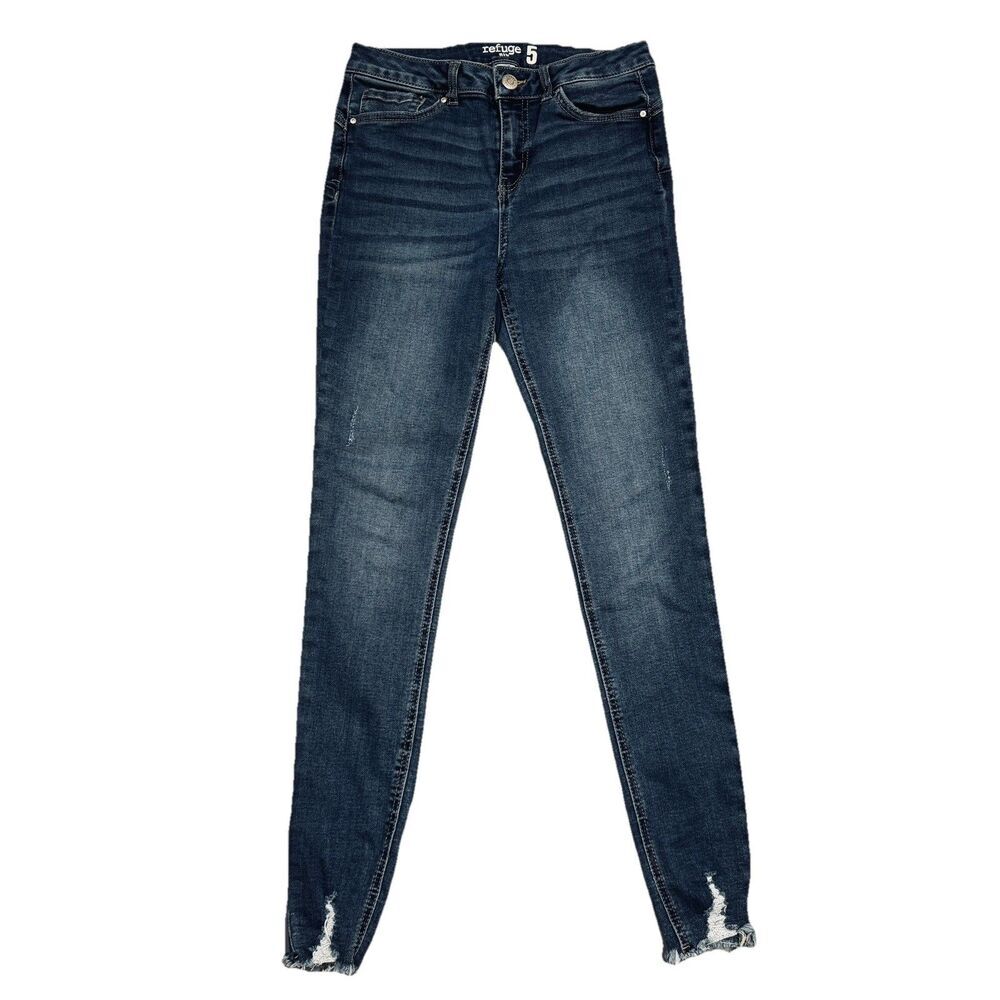 Refuge Super Skinny Rio Jeans Juniors 5 Blue Distressed Stretch Measures 28 x 29
